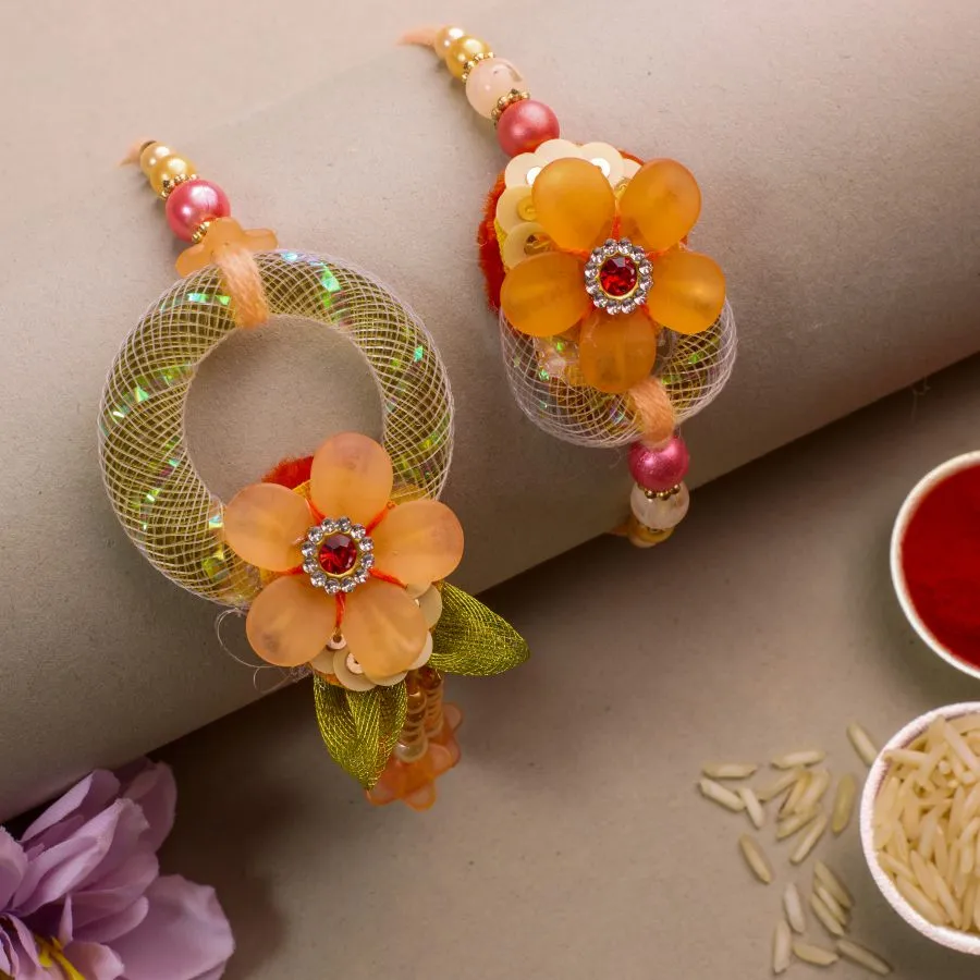 Impressive Floral Bhaiya Bhabhi Rakhi Set 1