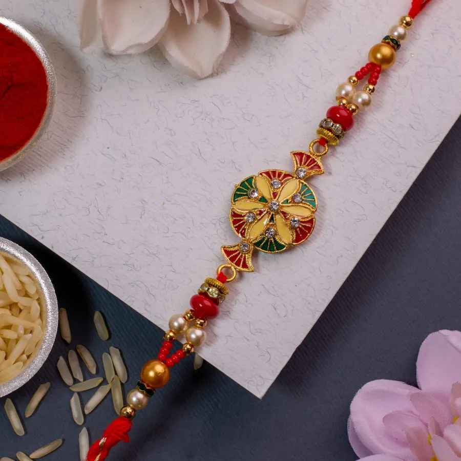Vibrant Floral Kundan Rakhi 1