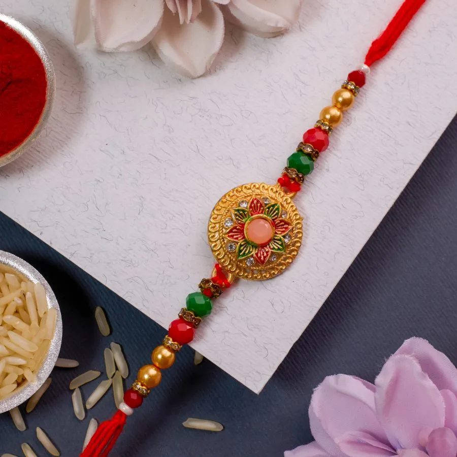 Kundan Rakhi Gift with Blessings 1