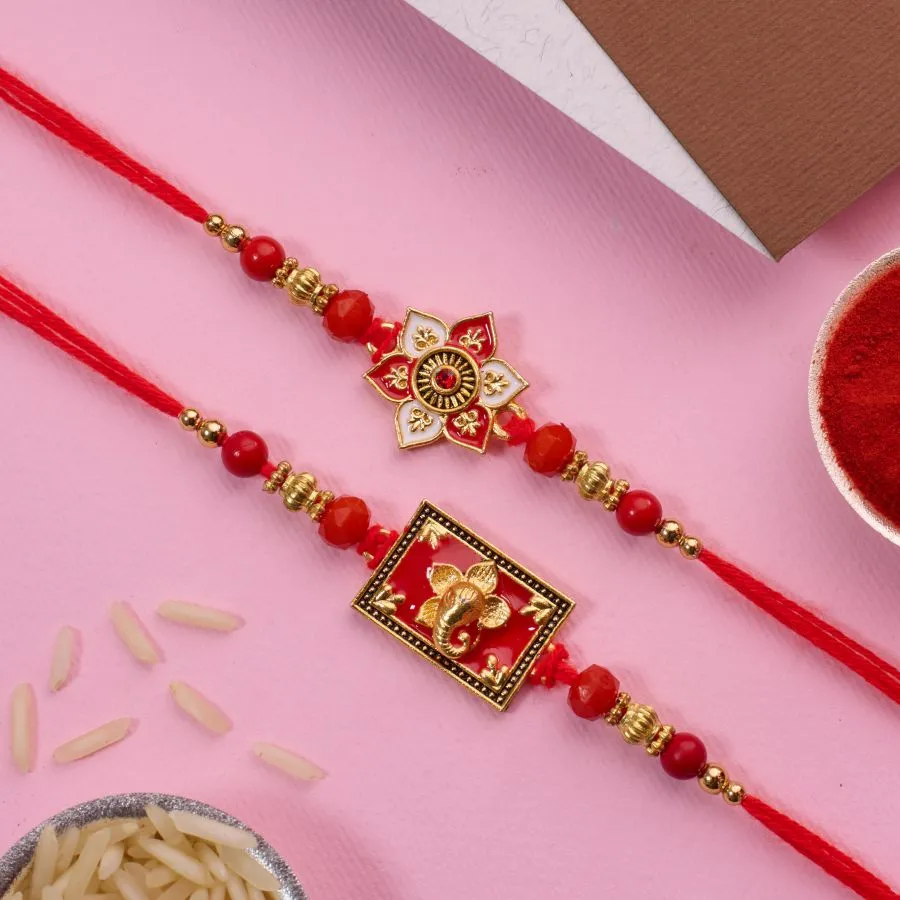 Colorful Ganesh & Floral Rakhi Duo 1