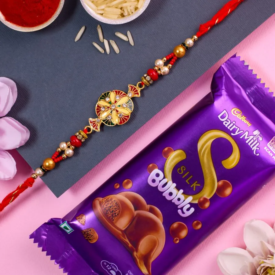 Kundan Charm Rakhi & Silk Bubbly Treat 1