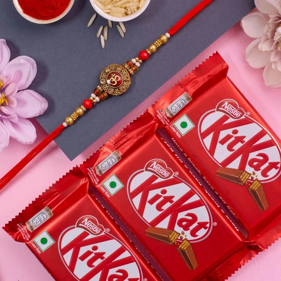 Festive OM Rakhi with KitKat Chocolate 1