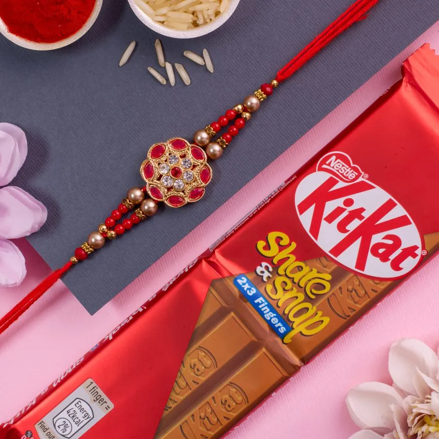 Elegant Kundan Rakhi with KitKat Delight 1