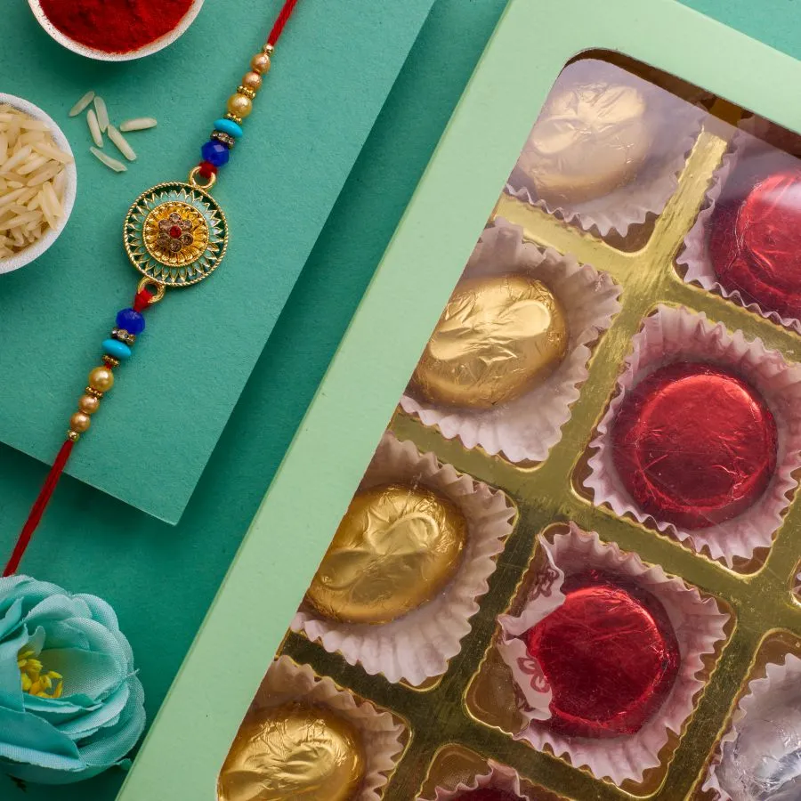Graceful Kundan Rakhi & Chocolate Treats 1