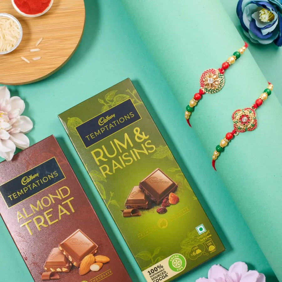 Kundan Rakhi & Chocolate Gift Set 1