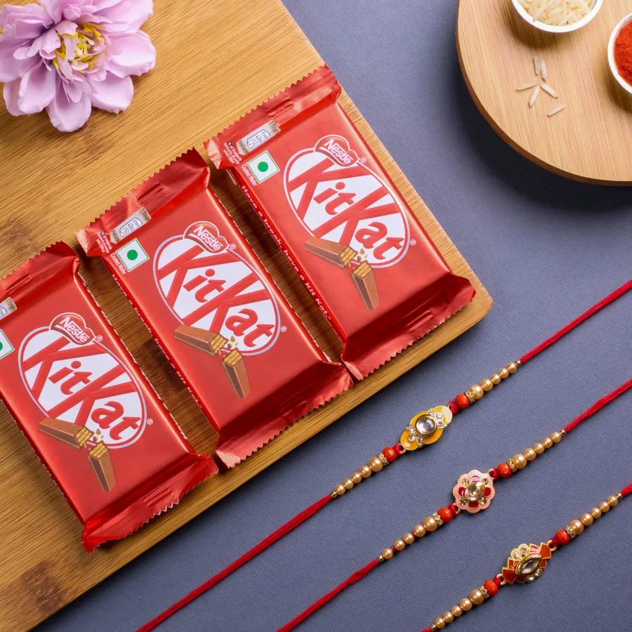 Festive Kundan Rakhi Trio with KitKat 1