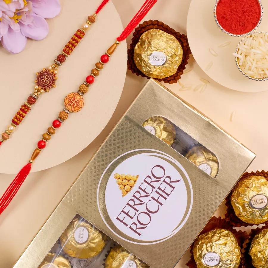 Auspicious Rakhi & Ferrero Rocher Gift Set 1