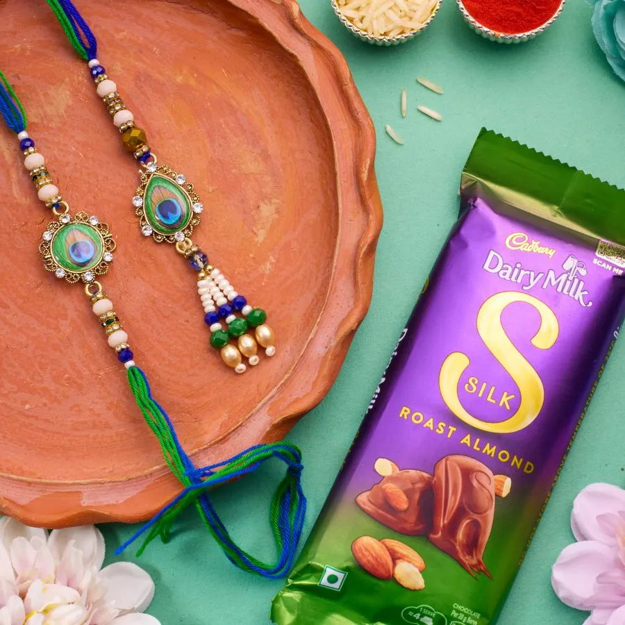 Elegant Peacock Rakhi & Silk Chocolate 1