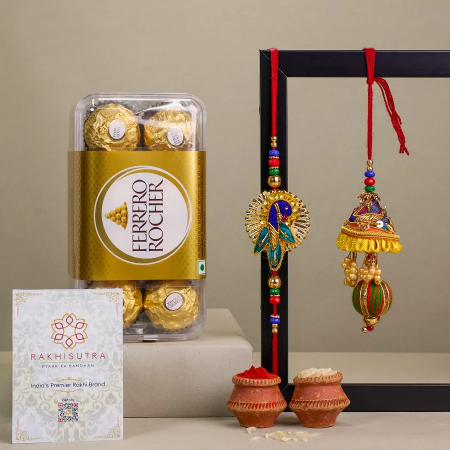 Elegant Zardosi Rakhi and Chocolate Combo 1