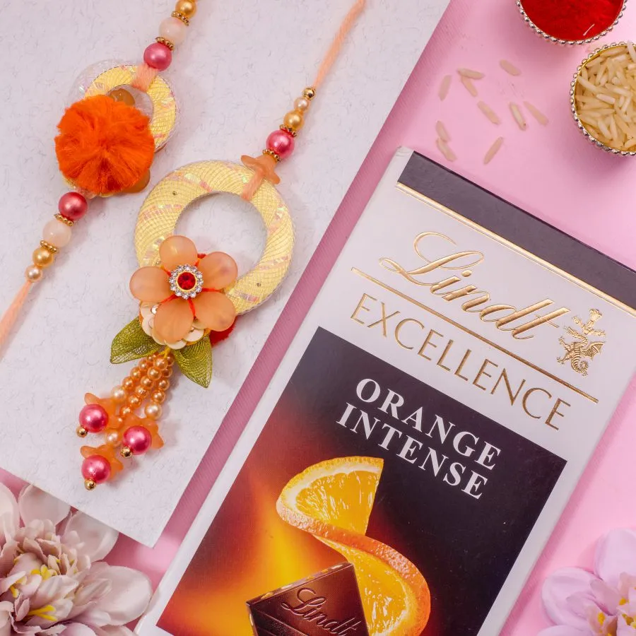 Floral Bhaiya Bhabhi Rakhi with Lindt 1