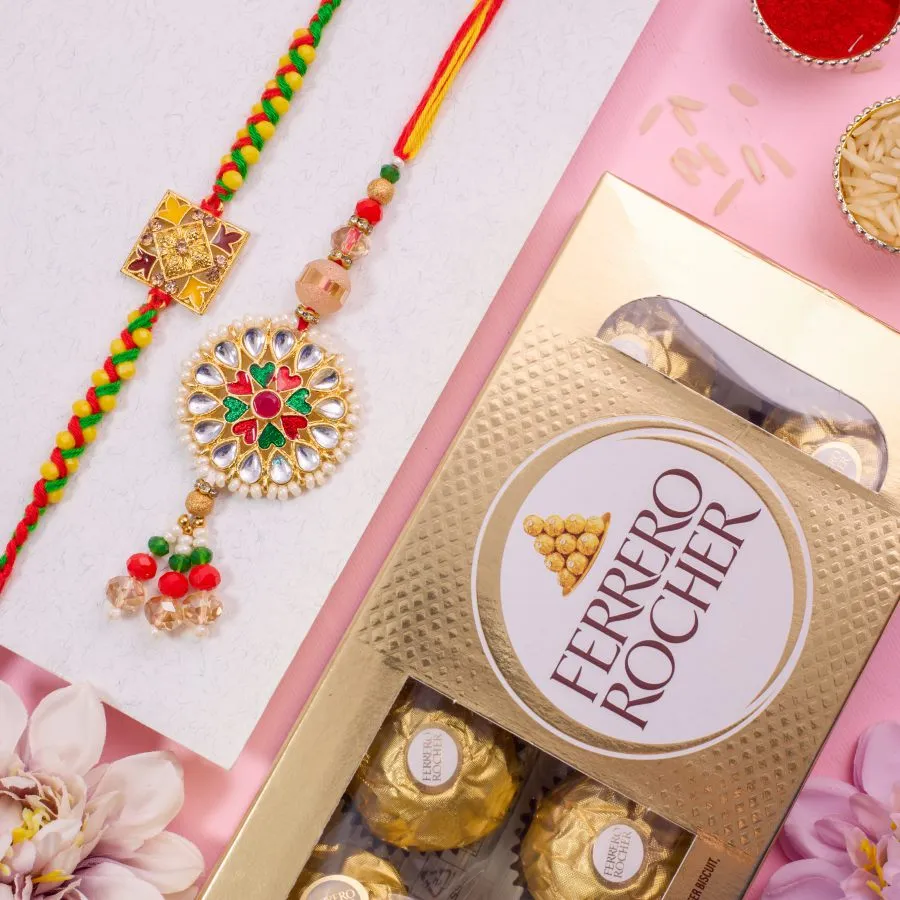 Kundan Rakhi & Chocolate Gift Set 1