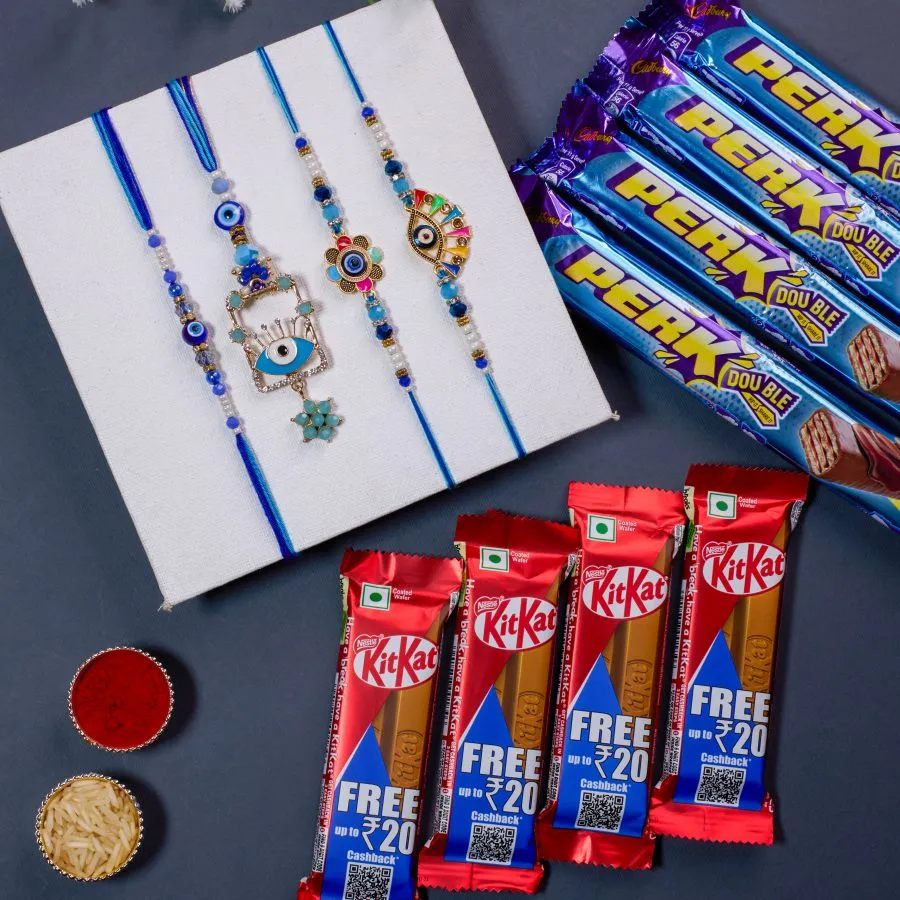 Sweet Protection: Evil Eye Rakhi & Chocolates Combo 1