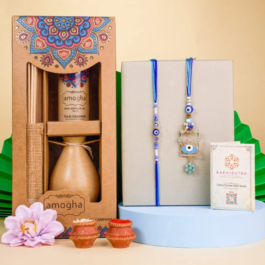 Evil Eye Bhaiya Bhabhi Rakhi & Home Fragrance Set 1