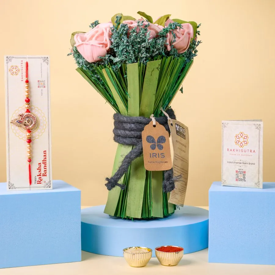 Divine Shree Krishna Rakhi with Artificial Flowers 1