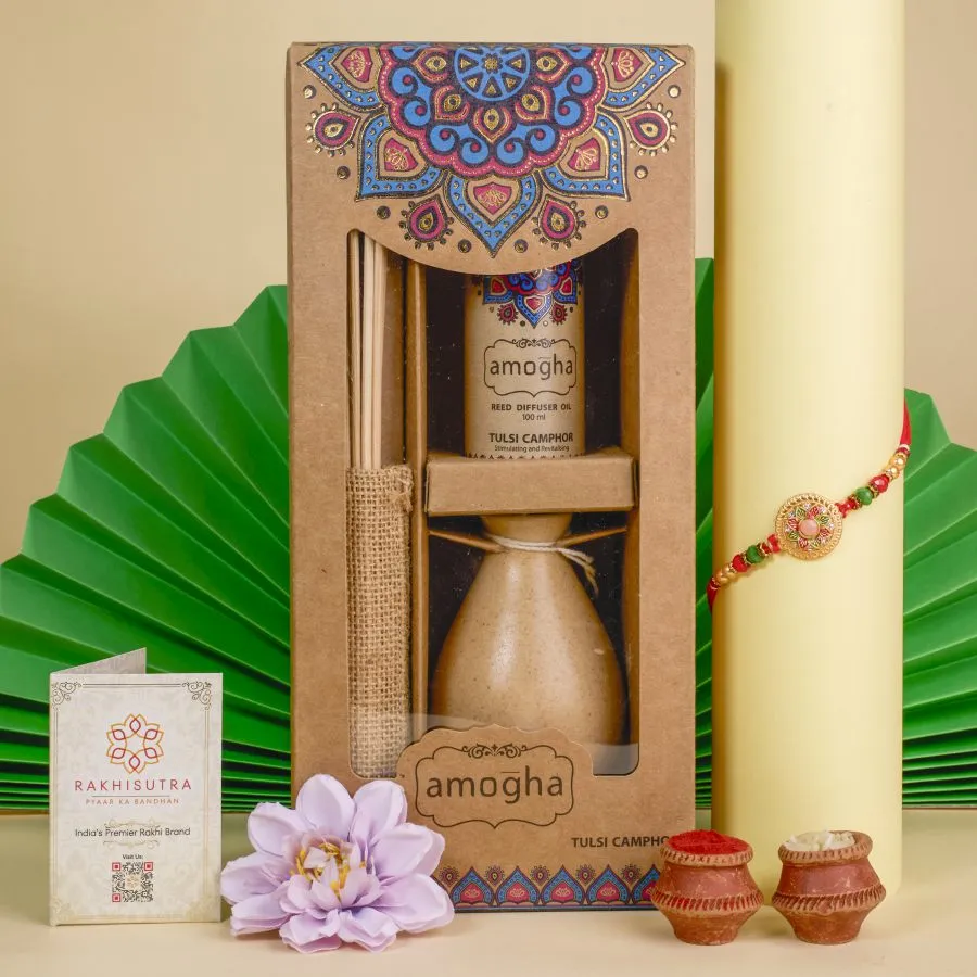 Festive Rakhi Combo With Reed Diffuser Set 1