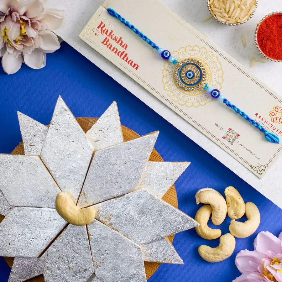 Evil Eye Rakhi with Kaju Katli Delight 1