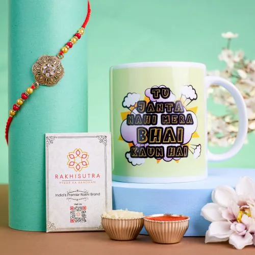 Kundan Rakhi with Cheerful Mug Set 1