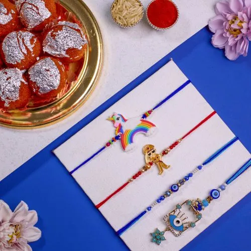 Wonderful Family Rakhi Set N Ghee Laddu Combo 1