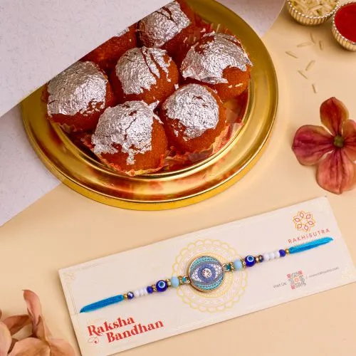 Designer Evil Eye Rakhi N Ghee Laddu Combo 1
