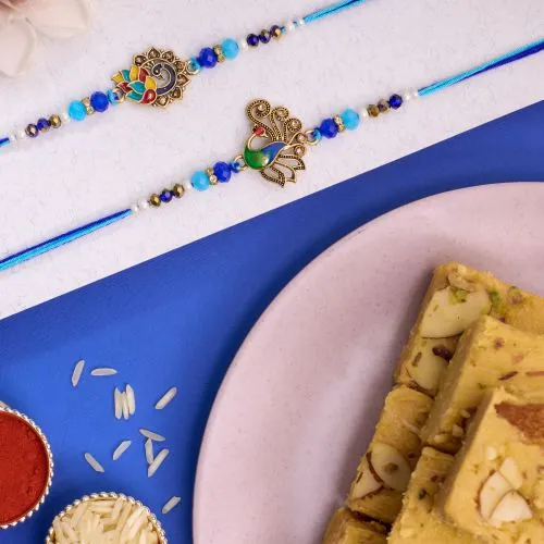 Graceful Peacock Rakhi Duo N Soan Papdi Delight 1