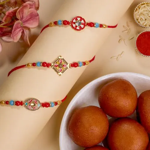 Fancy Kundan Rakhi Set N Gulab Jamun Delight 1