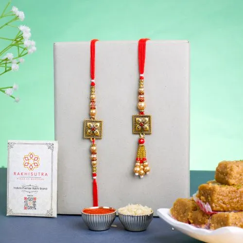 Traditional Kundan Rakhi N Milk Cake Combo 1