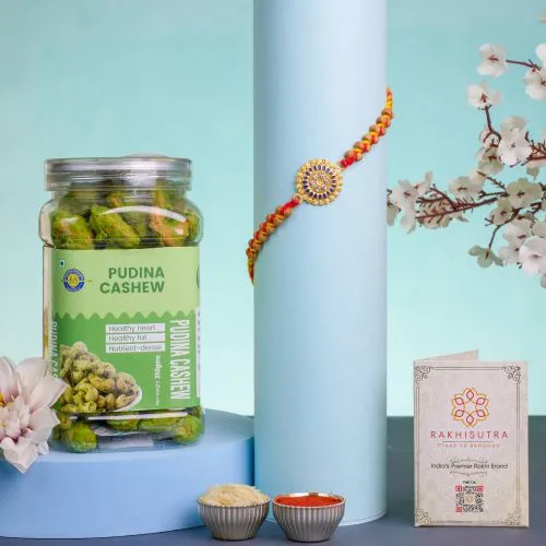 Stunning Kundan Rakhi & Pudina Cashew Treat 1