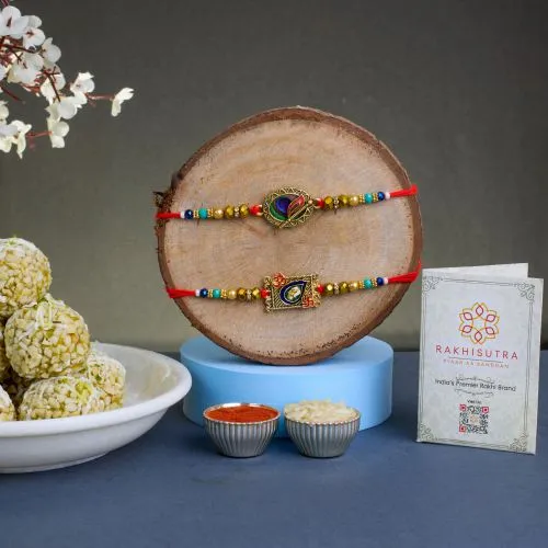 Kundan Rakhi Set & Sweet Laddu Treat 1