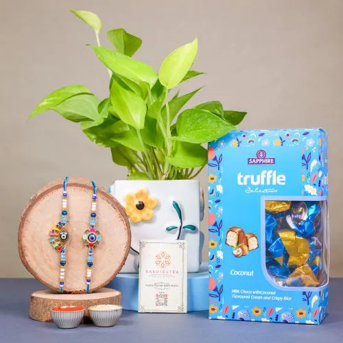 Evil Eye Rakhi Delight with Chocolates and Plant Set 1