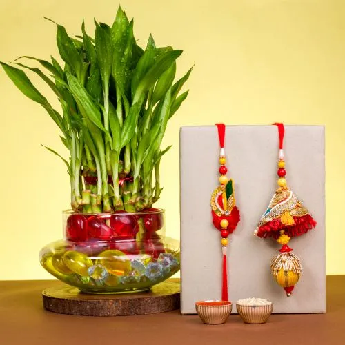 Zardosi Rakhi & Lucky Bamboo Set 1