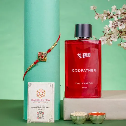 Stylish Kundan Rakhi & Perfume Gift 1